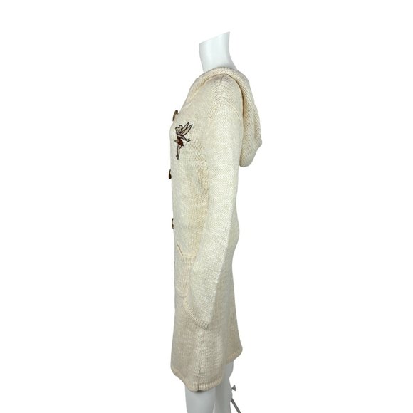 Disney Tinker Bell Duster Sweater Jacket Women's Cream Wool Blend Hooded Wood To - Picture 9 of 10